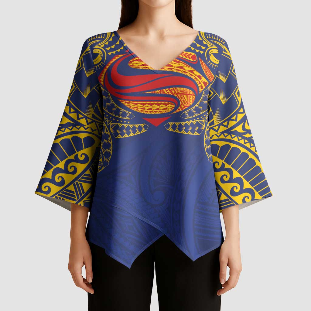 Super Samoan Traditional Tribal Art Tattoos Kimono Sleeve Blouse Blue Color - Polynesian Pride