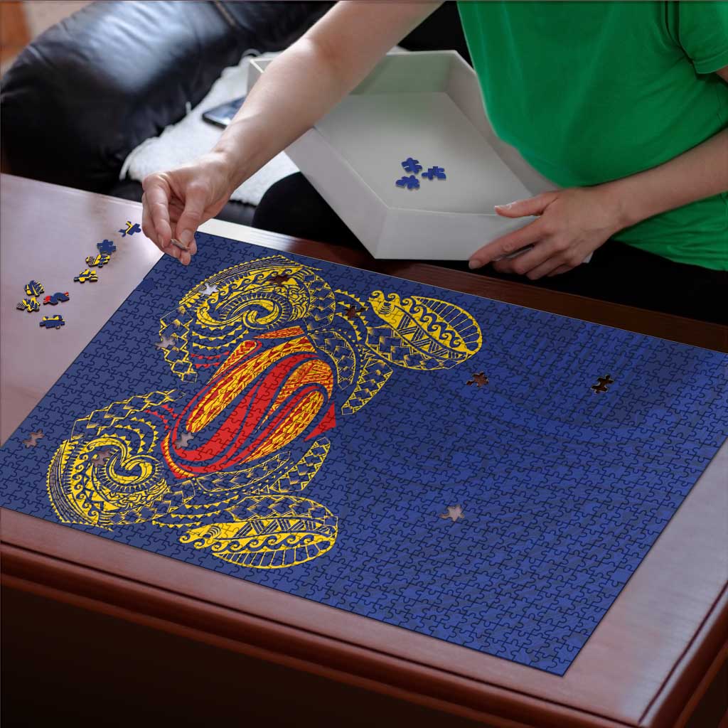 Super Samoan Traditional Tribal Art Tattoos Puzzle Blue Color - Polynesian Pride