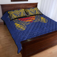 Super Samoan Traditional Tribal Art Tattoos Quilt Bed Set Blue Color - Polynesian Pride
