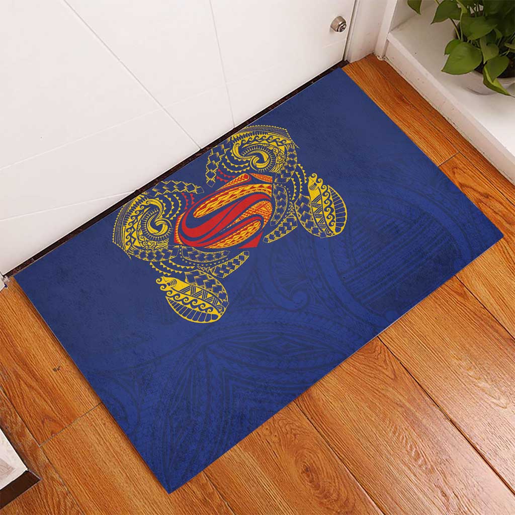 Super Samoan Traditional Tribal Art Tattoos Rubber Doormat Blue Color - Polynesian Pride