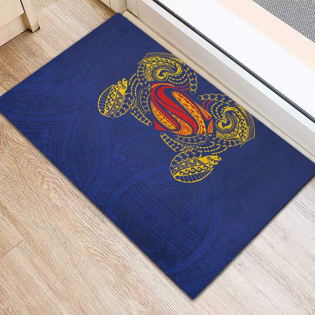 Super Samoan Traditional Tribal Art Tattoos Rubber Doormat Blue Color - Polynesian Pride
