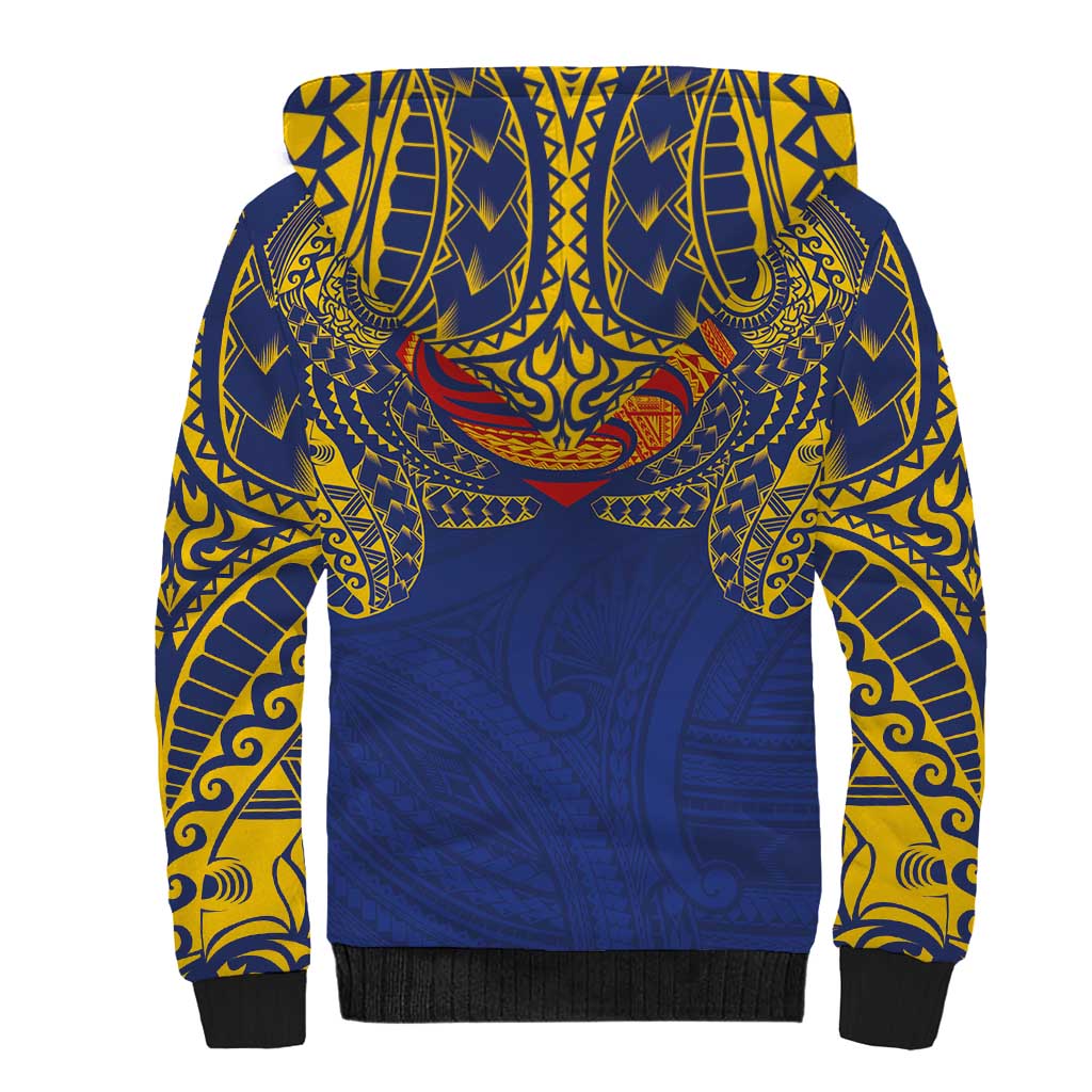 Super Samoan Traditional Tribal Art Tattoos Sherpa Hoodie Blue Color - Polynesian Pride