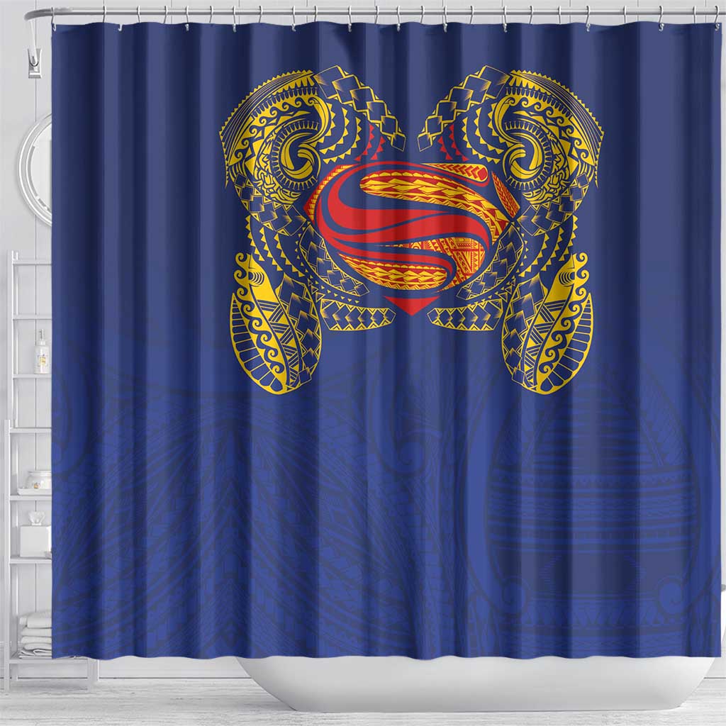 Super Samoan Traditional Tribal Art Tattoos Shower Curtain Blue Color - Polynesian Pride