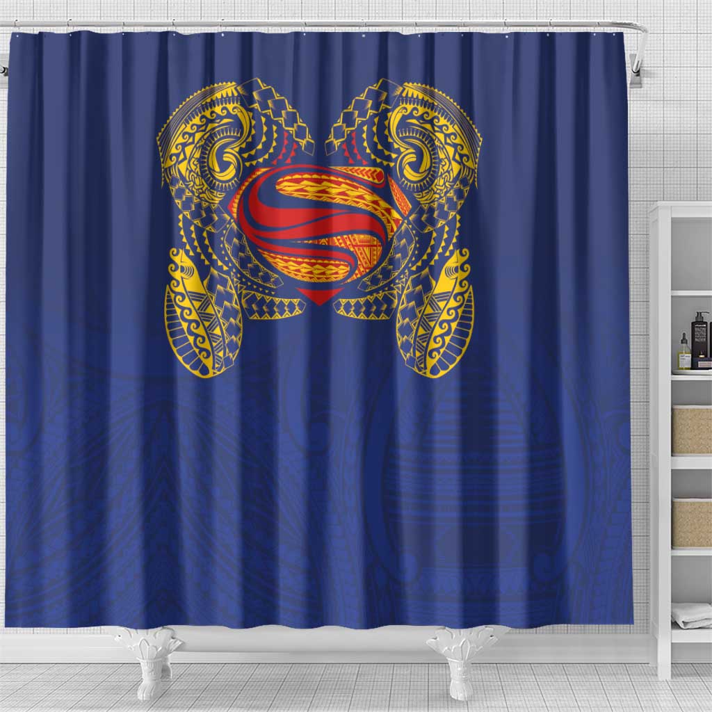 Super Samoan Traditional Tribal Art Tattoos Shower Curtain Blue Color - Polynesian Pride