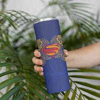 Super Samoan Traditional Tribal Art Tattoos Skinny Tumbler Blue Color - Polynesian Pride