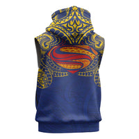 Super Samoan Traditional Tribal Art Tattoos Sleeveless Zip Hoodie Blue Color - Polynesian Pride