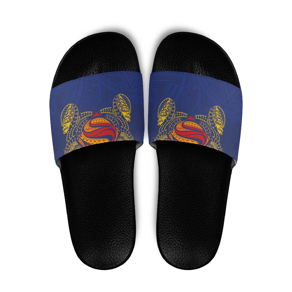 Super Samoan Traditional Tribal Art Tattoos Slide Sandals Blue Color - Polynesian Pride