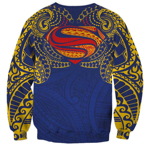 GLUDEAR Men's Polynesian Tribal Print Zipper Hoodie - Blue Floral Long Sleeve Sweatshirt