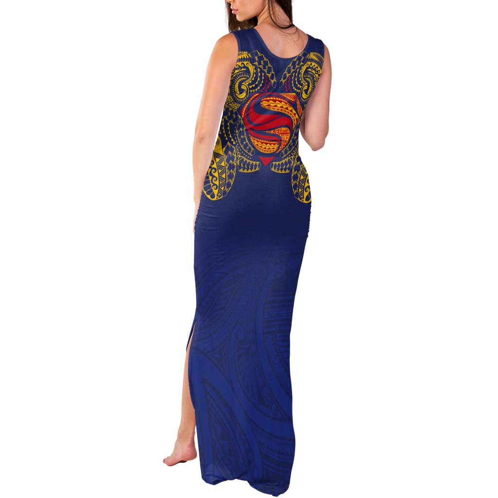 Super Samoan Traditional Tribal Art Tattoos Tank Maxi Dress Blue Color - Polynesian Pride