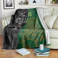 Aotearoa South Africa Rugby Freedom Cup Blanket Kiwi Warriors Haka with King Protea Symbol - Polynesian Pride