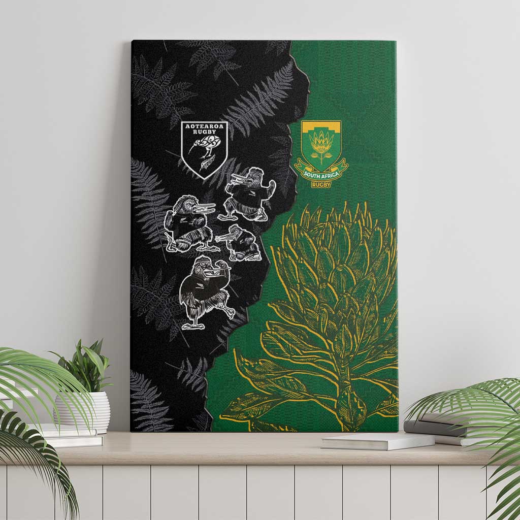 Aotearoa South Africa Rugby Freedom Cup Canvas Wall Art Kiwi Warriors Haka with King Protea Symbol - Polynesian Pride