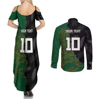 Custom Aotearoa South Africa Rugby Freedom Cup Couples Matching Summer Maxi Dress and Long Sleeve Button Shirt Kiwi Warriors Haka with King Protea Symbol - Polynesian Pride