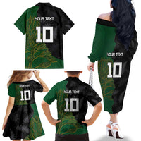 Custom Aotearoa South Africa Rugby Freedom Cup Family Matching Off The Shoulder Long Sleeve Dress and Hawaiian Shirt Kiwi Warriors Haka with King Protea Symbol - Polynesian Pride