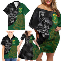 Custom Aotearoa South Africa Rugby Freedom Cup Family Matching Off Shoulder Short Dress and Hawaiian Shirt Kiwi Warriors Haka with King Protea Symbol - Polynesian Pride