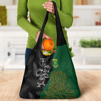 Aotearoa South Africa Rugby Freedom Cup Grocery Bag Kiwi Warriors Haka with King Protea Symbol - Polynesian Pride
