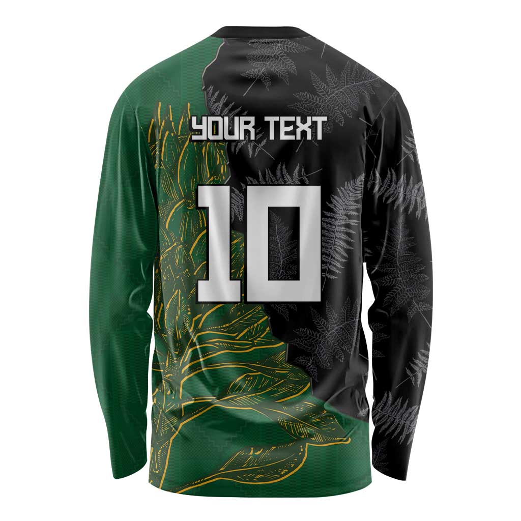 Custom Aotearoa South Africa Rugby Freedom Cup Long Sleeve Shirt Kiwi Warriors Haka with King Protea Symbol - Polynesian Pride