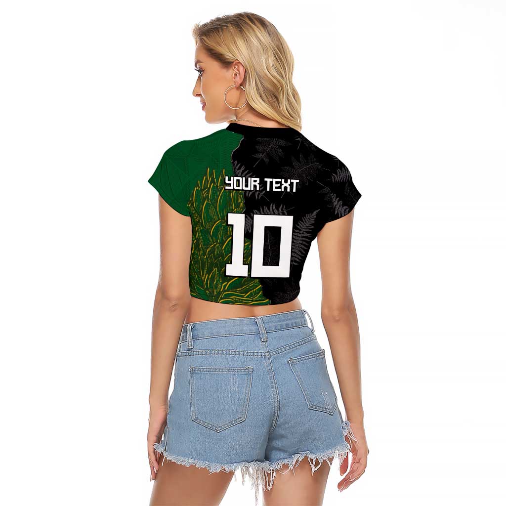 Custom Aotearoa South Africa Rugby Freedom Cup Raglan Cropped T Shirt Kiwi Warriors Haka with King Protea Symbol LT03 - Polynesian Pride