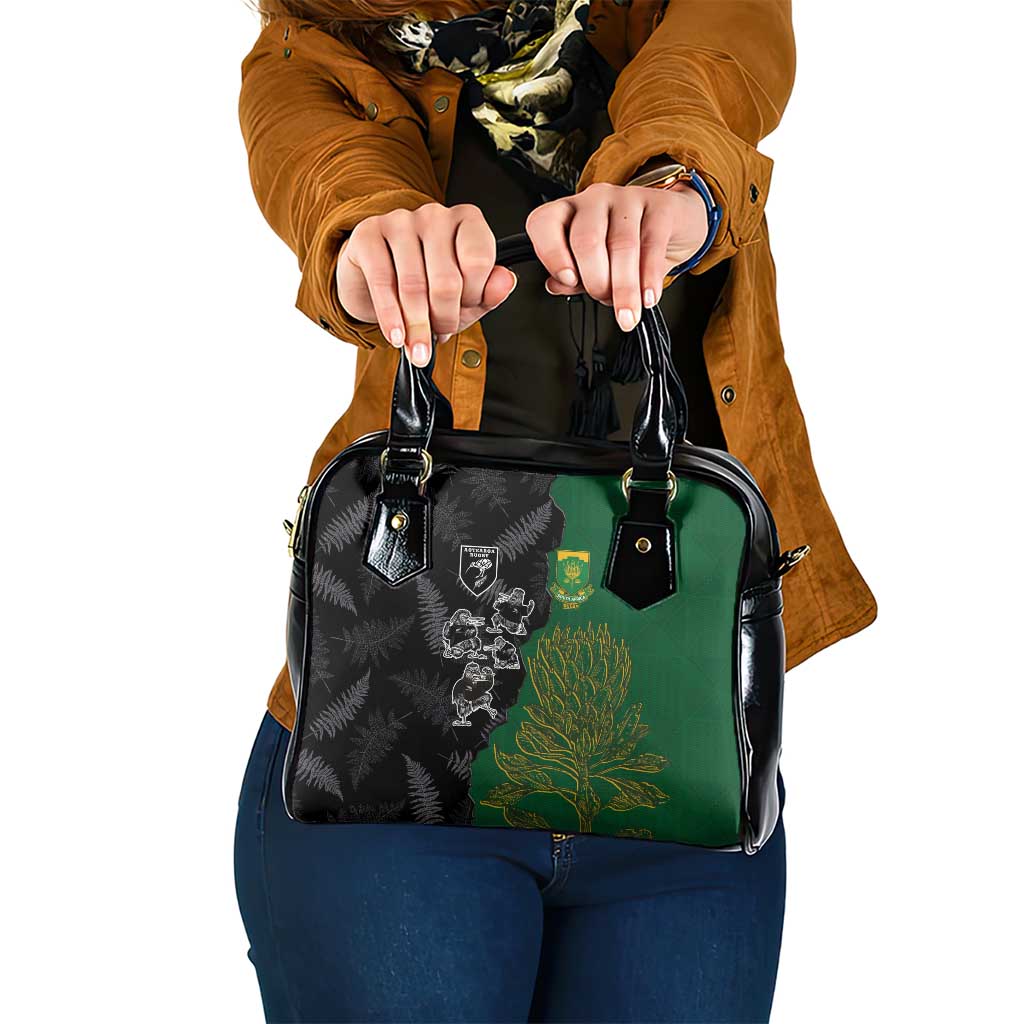 Aotearoa South Africa Rugby Freedom Cup Shoulder Handbag Kiwi Warriors Haka with King Protea Symbol - Polynesian Pride