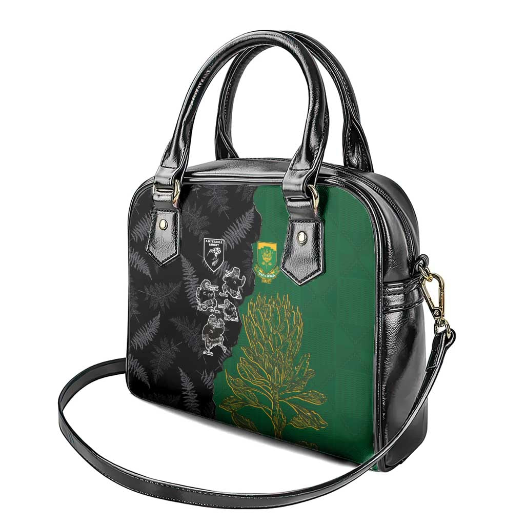 Aotearoa South Africa Rugby Freedom Cup Shoulder Handbag Kiwi Warriors Haka with King Protea Symbol - Polynesian Pride