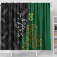 Aotearoa South Africa Rugby Freedom Cup Shower Curtain Kiwi Warriors Haka with King Protea Symbol - Polynesian Pride