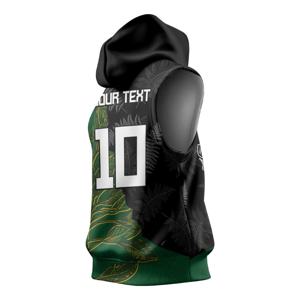 Custom Aotearoa South Africa Rugby Freedom Cup Sleeveless Hoodie Kiwi Warriors Haka with King Protea Symbol - Polynesian Pride