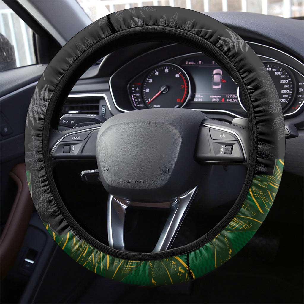 Aotearoa South Africa Rugby Freedom Cup Steering Wheel Cover Kiwi Warriors Haka with King Protea Symbol - Polynesian Pride