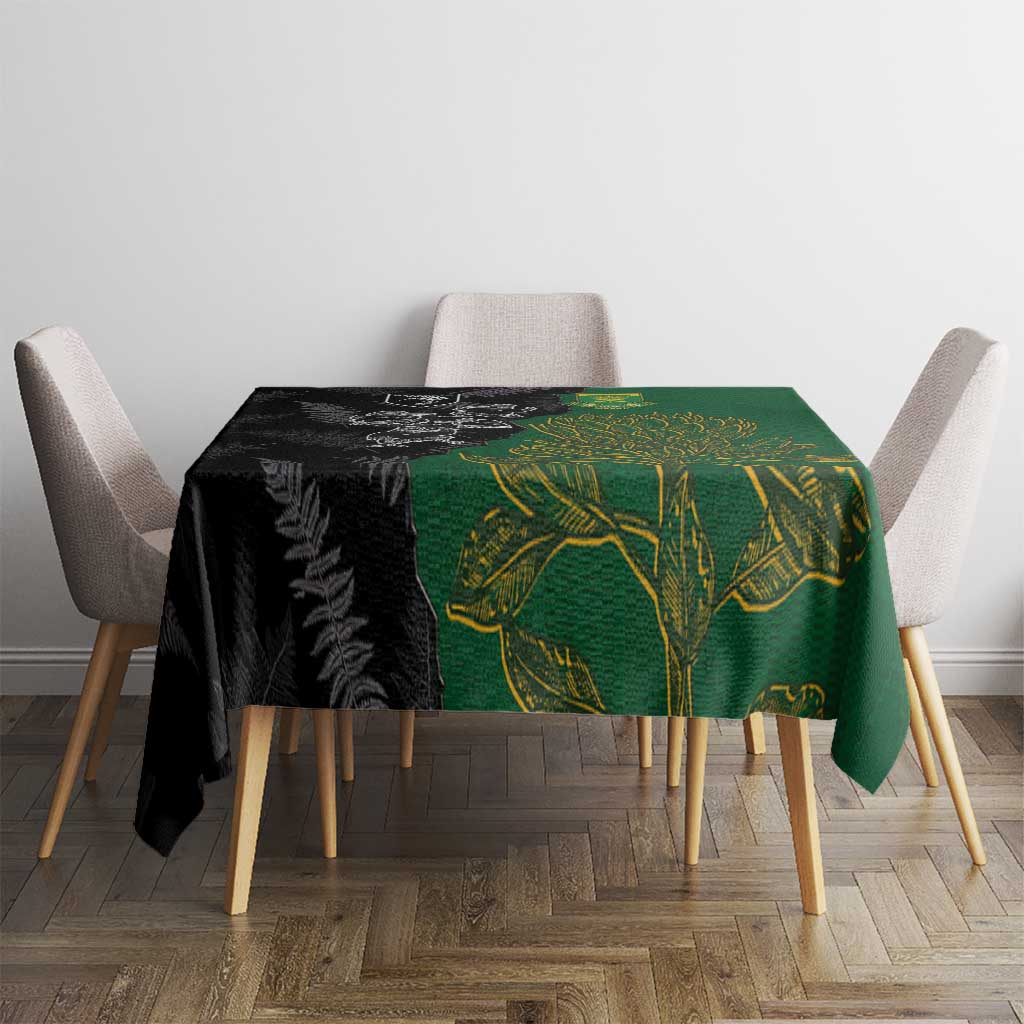 Aotearoa South Africa Rugby Freedom Cup Tablecloth Kiwi Warriors Haka with King Protea Symbol - Polynesian Pride