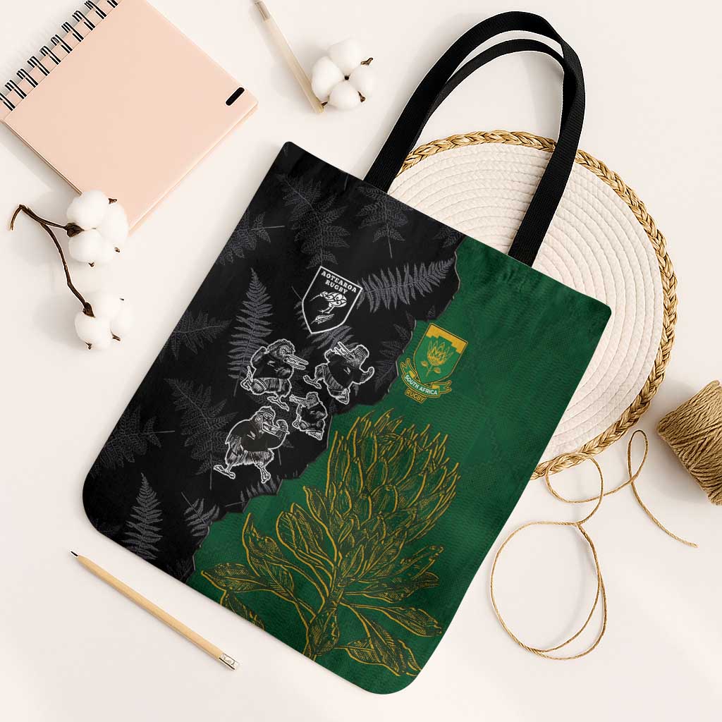 Aotearoa South Africa Rugby Freedom Cup Tote Bag Kiwi Warriors Haka with King Protea Symbol - Polynesian Pride