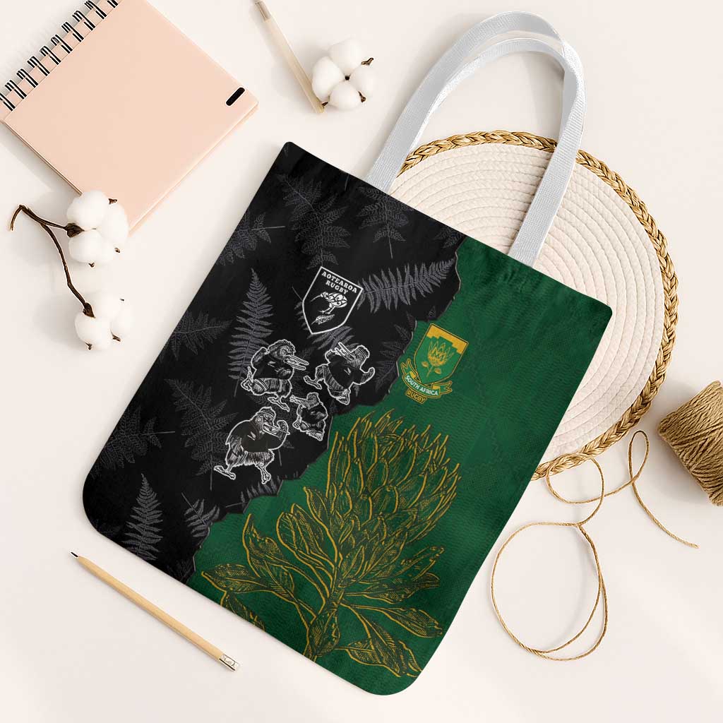 Aotearoa South Africa Rugby Freedom Cup Tote Bag Kiwi Warriors Haka with King Protea Symbol - Polynesian Pride