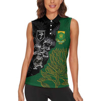 Custom Aotearoa South Africa Rugby Freedom Cup Women Sleeveless Polo Shirt Kiwi Warriors Haka with King Protea Symbol - Polynesian Pride