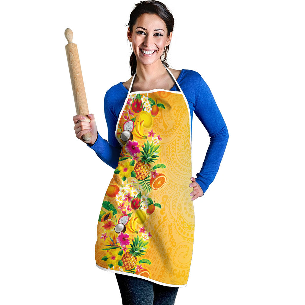 Hawaiian Tropical Fruits and Plants Apron Kakau Pattern Summer Vibe