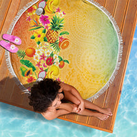 Hawaiian Tropical Fruits and Plants Beach Blanket Kakau Pattern Summer Vibe