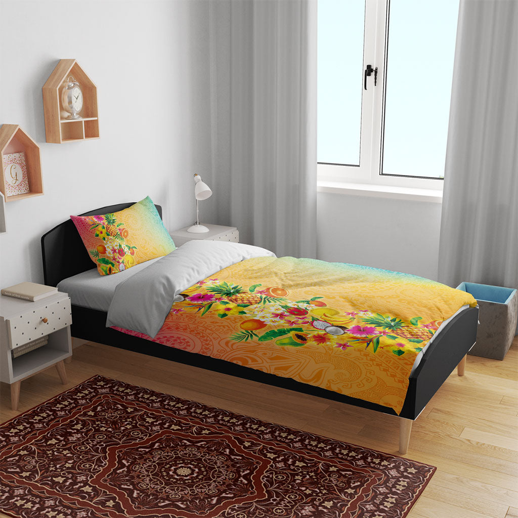 Hawaiian Tropical Fruits and Plants Bedding Set Kakau Pattern Summer Vibe