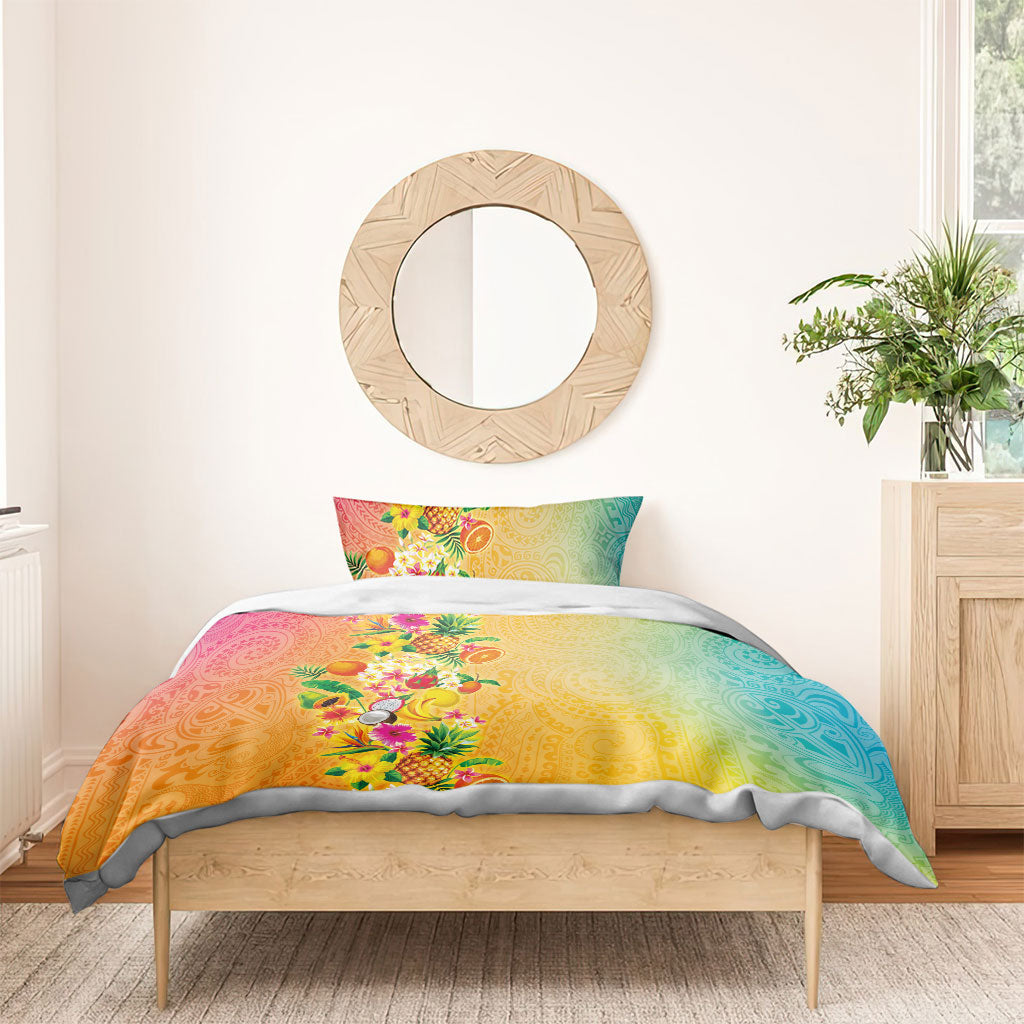 Hawaiian Tropical Fruits and Plants Bedding Set Kakau Pattern Summer Vibe