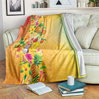 Hawaiian Tropical Fruits and Plants Blanket Kakau Pattern Summer Vibe