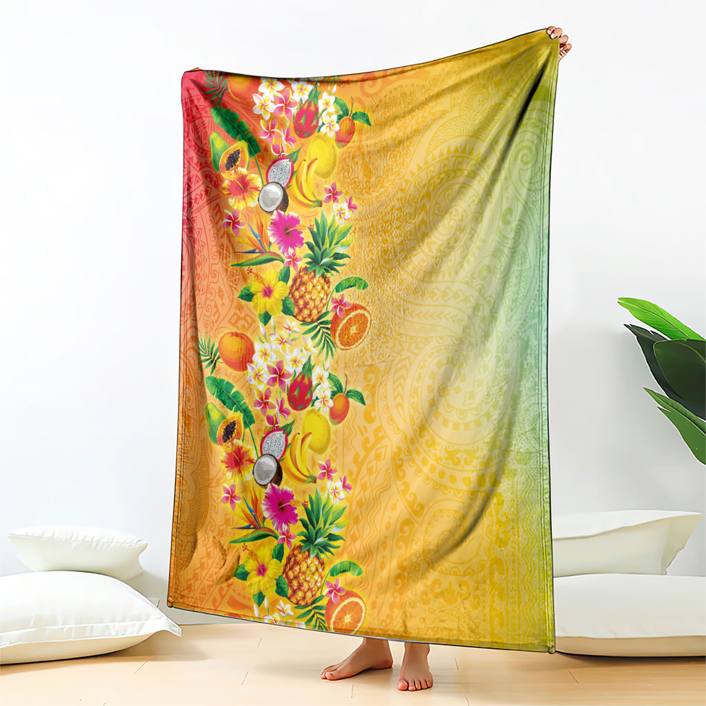 Hawaiian Tropical Fruits and Plants Blanket Kakau Pattern Summer Vibe
