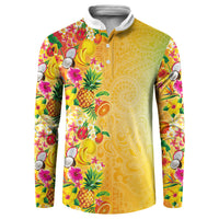 Hawaiian Tropical Fruits and Plants Button Sweatshirt Kakau Pattern Summer Vibe