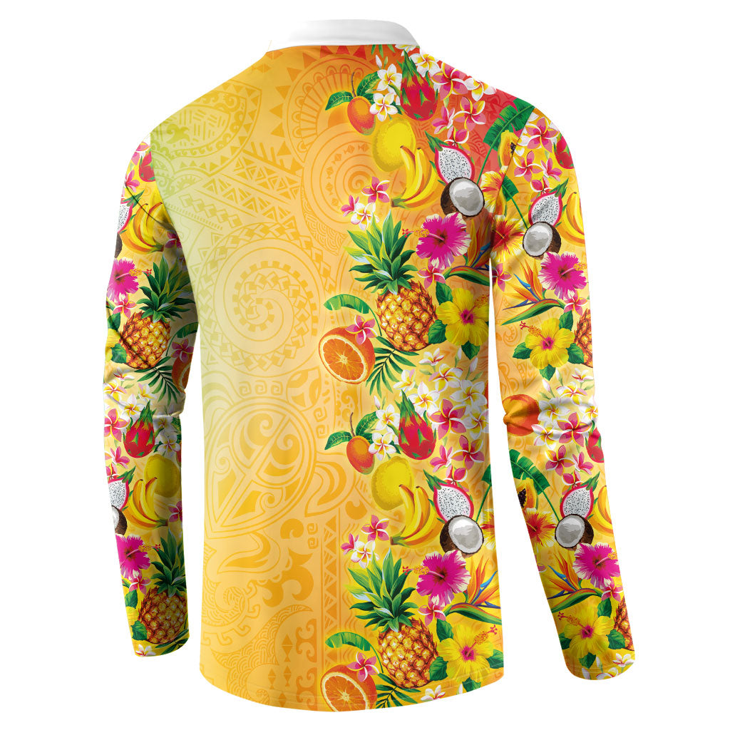 Hawaiian Tropical Fruits and Plants Button Sweatshirt Kakau Pattern Summer Vibe