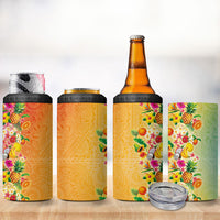 Hawaiian Tropical Fruits and Plants 4 in 1 Can Cooler Tumbler Kakau Pattern Summer Vibe