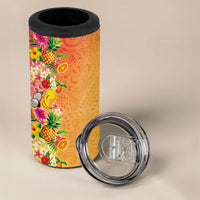 Hawaiian Tropical Fruits and Plants 4 in 1 Can Cooler Tumbler Kakau Pattern Summer Vibe