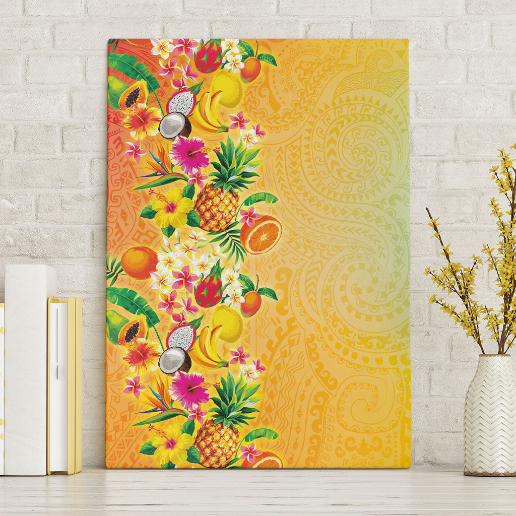 Hawaiian Tropical Fruits and Plants Canvas Wall Art Kakau Pattern Summer Vibe