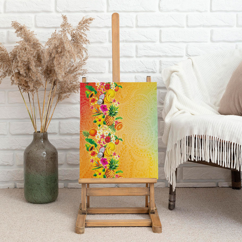 Hawaiian Tropical Fruits and Plants Canvas Wall Art Kakau Pattern Summer Vibe