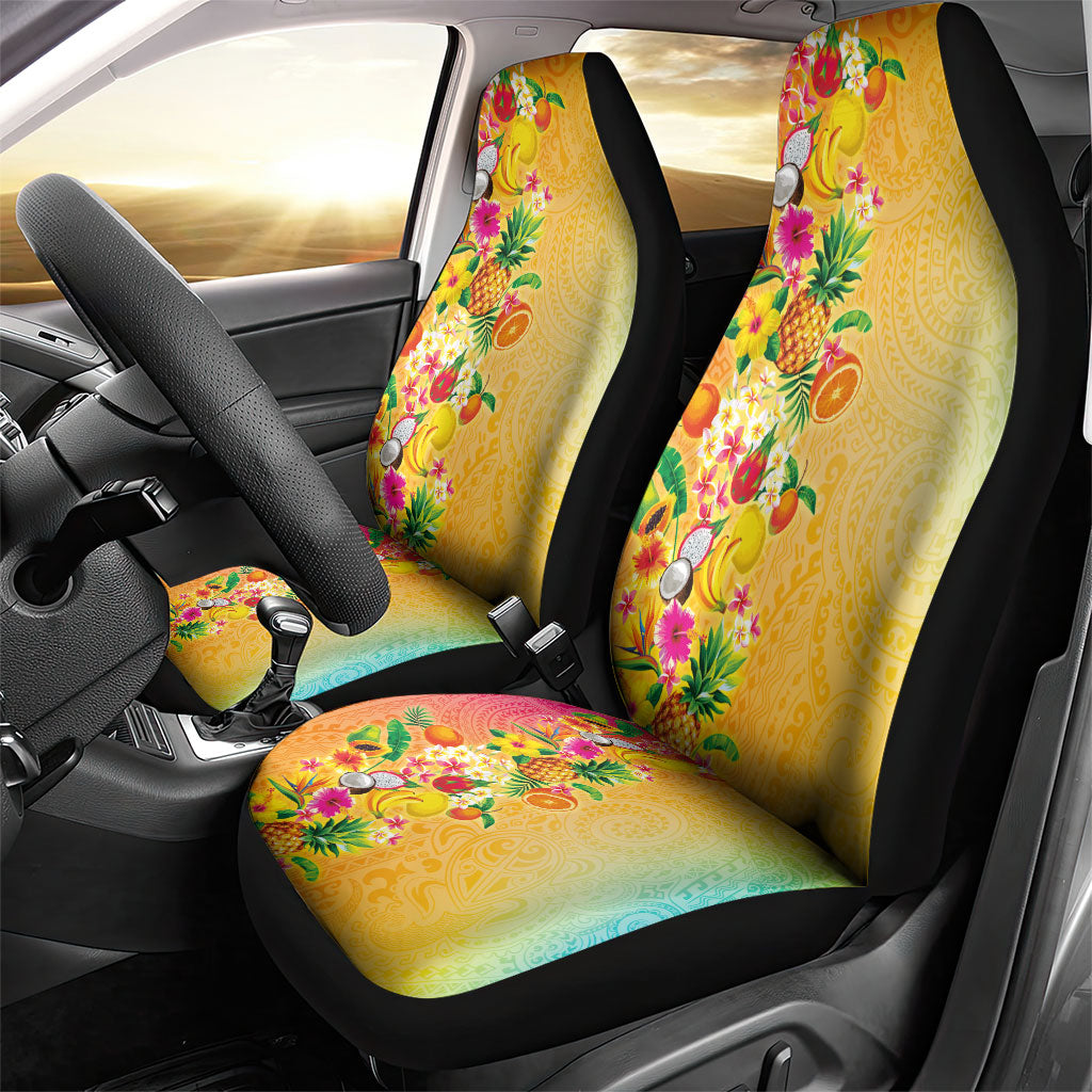 Hawaiian Tropical Fruits and Plants Car Seat Cover Kakau Pattern Summer Vibe