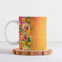 Hawaiian Tropical Fruits and Plants Ceramic Mug Kakau Pattern Summer Vibe
