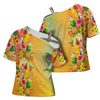 Hawaiian Tropical Fruits and Plants Cross Shoulder Shirt Kakau Pattern Summer Vibe