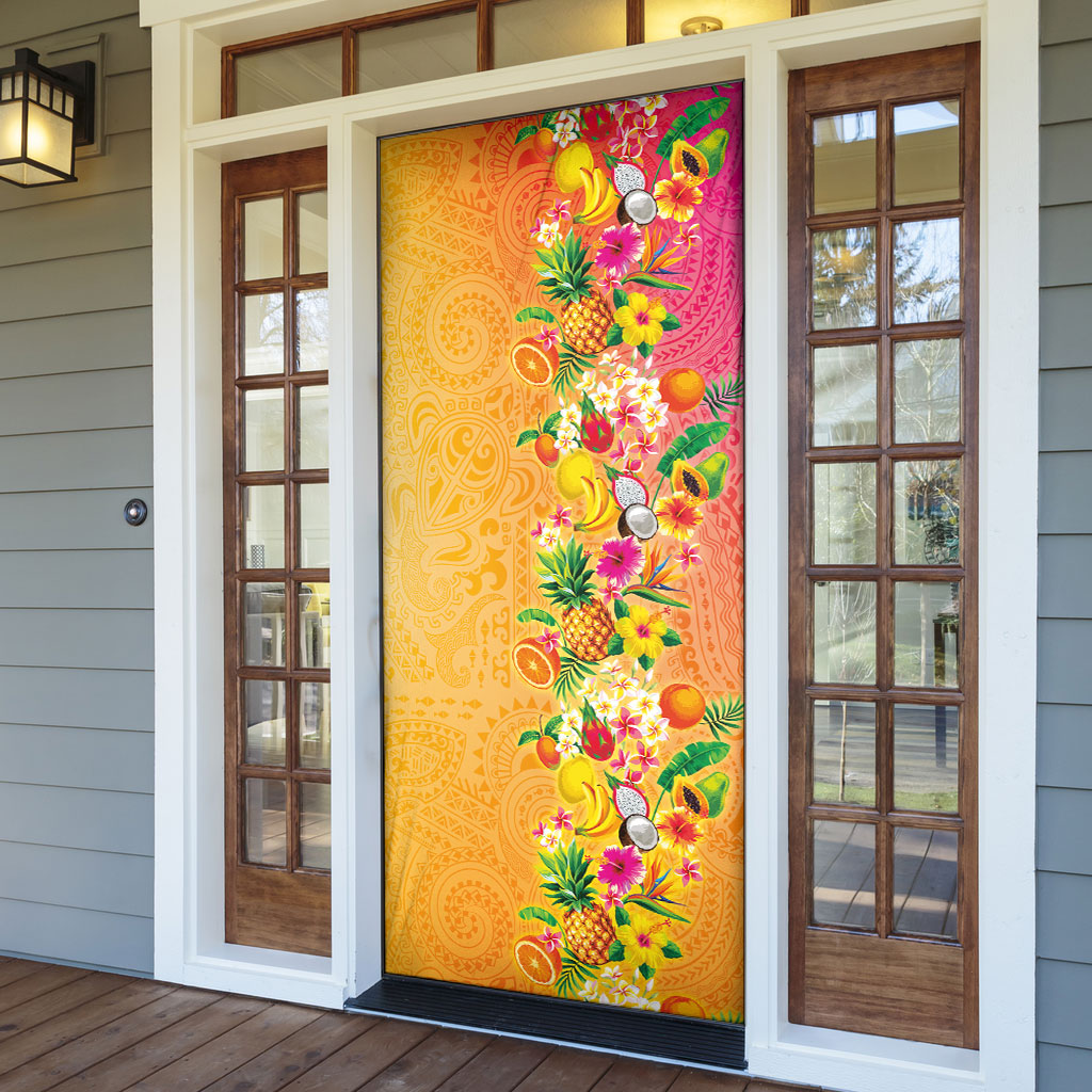Hawaiian Tropical Fruits and Plants Door Cover Kakau Pattern Summer Vibe