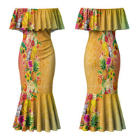 Hawaiian Tropical Fruits and Plants Family Matching Mermaid Dress and Hawaiian Shirt Kakau Pattern Summer Vibe