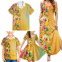 Hawaiian Tropical Fruits and Plants Family Matching Summer Maxi Dress and Hawaiian Shirt Kakau Pattern Summer Vibe