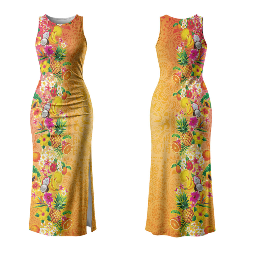Hawaiian Tropical Fruits and Plants Family Matching Tank Maxi Dress and Hawaiian Shirt Kakau Pattern Summer Vibe