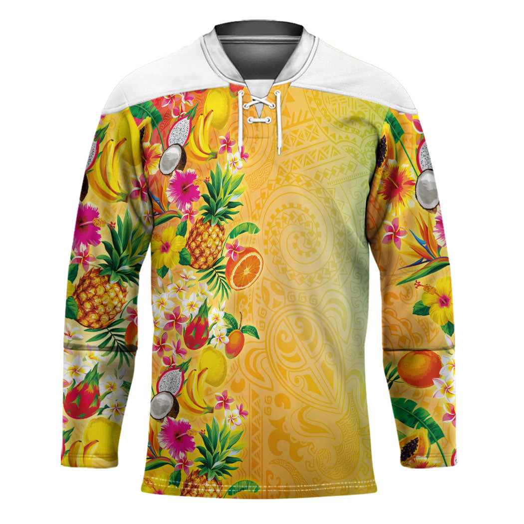 Hawaiian Tropical Fruits and Plants Hockey Jersey Kakau Pattern Summer Vibe